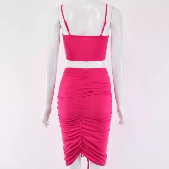 Hot Pink Two Piece Ruched Skirt Set - Picture 6 of 6
